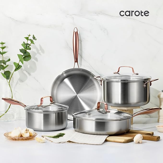 CAROTE 7-Piece Tri-Ply Stainless Steel Frying Pan Set, Skillet Set 8"/10"/12" - Image 9