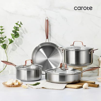 CAROTE 7-Piece Tri-Ply Stainless Steel Frying Pan Set, Skillet Set 8"/10"/12" - Image 9