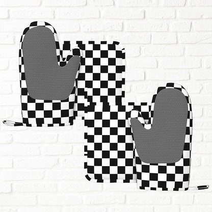 Black White Checkered Oven Mitts and Pot Holders Sets of 4, Heat Resistant - Image 6