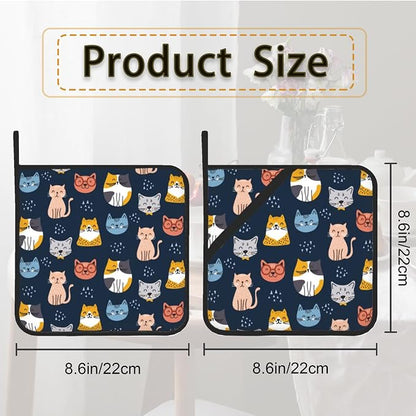 Cute Cat Pot Holder Set of 2, Heat Resistant Potholders Oven Hot Pads - Image 2