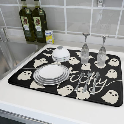 Halloween Dish Drying Mat for Kitchen Counter 18x24 Cute Ghost Black Spooky - Image 6