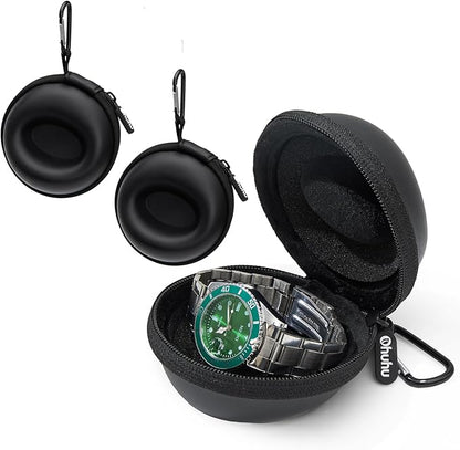 Ohuhu Watch Travel Case, 2Pack Watch Box for Men and Women Portable Single Watch Storage box and Organizer for Wristwatches and Smart Watches Heightened Version up to 56mm for Fathers Day