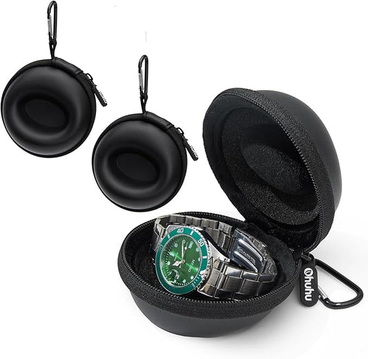 Ohuhu Watch Travel Case, 2Pack Watch Box for Men and Women Portable Single Watch Storage box and Organizer for Wristwatches and Smart Watches Heightened Version up to 56mm for Fathers Day