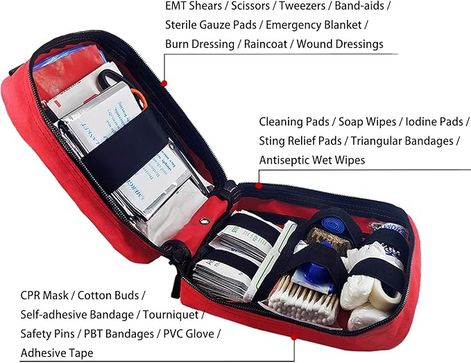 Carlebben EMT Pouch MOLLE Ifak Pouch Tactical MOLLE Medical First Aid Kit Utility Pouch (with Medical Supplies Red)