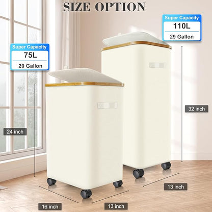 Laundry Hamper with Wheels, 29 Gal Laundry Basket with lid Rolling Clothes - Image 3