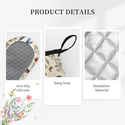 Vintage Floral Oven Mitts and Pot Holders 3Pcs, Retro Floral Silicone Oven - Image 3