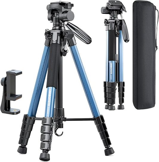 74"-Camera-Tripod, Navy Blue Professional Aluminum Heavy Duty Tripod Stand for Mirrorless Camera/DSLR/Cell Phone/Camcorder, with Holder and Travel Bag