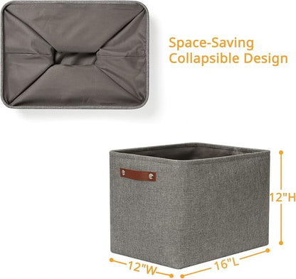 DULLEMELO Grey Storage Baskets for Organizing 2 Pack 16"x12"x12" Fabric Shelf - Image 2
