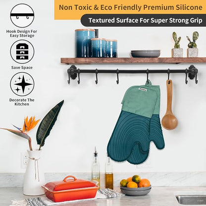 Silicone Oven Mitt Pack, Cotton Lined Gloves, Long Cooking Mitts and Trivet Mats - Image 6