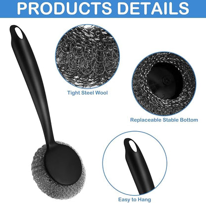 Scrubber with Handle Comes with Three Replacement Balls Steel Wool, Short - Image 2