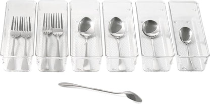 6 Set Clear Plastic Junk Drawer Organizer Vanity Curlery Utensil Makeups - Image 3