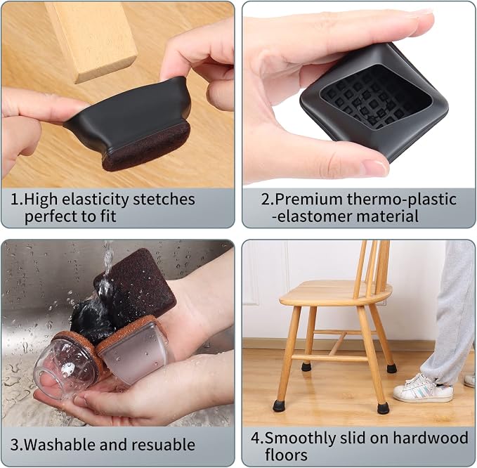 Ezprotekt 8 Pcs Extra Large Square Chair Leg Floor Protectors, Silicone Felt - Image 9