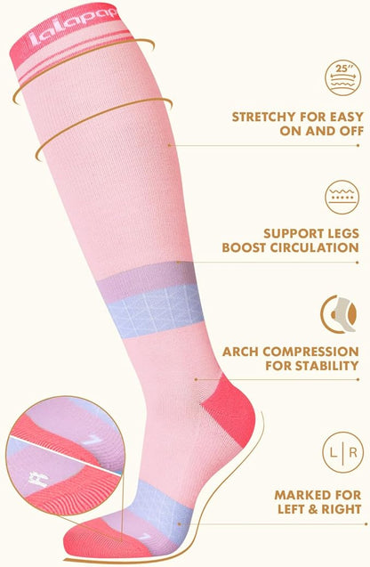 Thick Soft Cotton Compression Socks for Women Men 15-20mmHg Knee High Breathable Cotton Socks for All Day Comfort