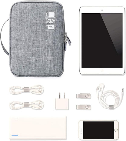MIRLEWAIY Portable Electronics Accessories Organizer Bag Travel Charger Cable Storage Soft Case Double Layer for Hard Drives, Cord, USB, SD Cards Carrying, Grey