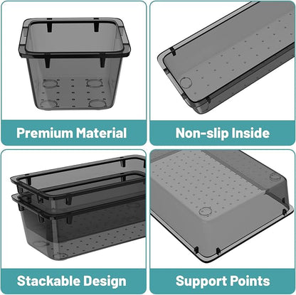 WOWBOX 16 PCS Clear Plastic Drawer Organizer Set, 4 Sizes Desk Drawer - Image 3