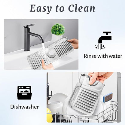 PoYang 14.6 inch Faucet Mat for Kitchen Sink Splash Guard, 7° Slope Silicone - Image 9