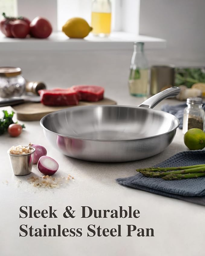 VocVoi Stainless Steel Pan Set, Frying Pan Set, 8/10/12 Inch Stainless Steel - Image 2