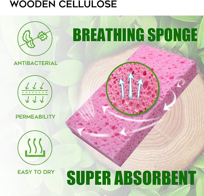 Compressed Cellulose Kitchen Sponges 12Pack，Non-Scratch Biodegradable Natural - Image 3