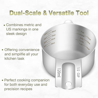 2PCS 1/2Cup Single Measuring Cup, Etched Inner Scale Stainless Steel Measure - Image 4