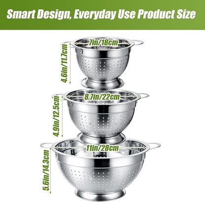 Palksky Stainless Steel Colander Set of 3, Nesting Metal Strainers - Image 4