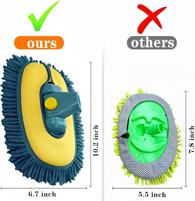 Car Wash Brush with Long Handle, Car Wash Mop Mitt with 2 Replacement Head - Image 2