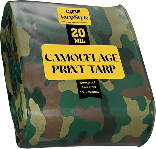 Core Tarps Extreme Heavy Duty 20 Mil Tarp Cover, Waterproof, UV Resistant, Rip and Tear Proof, Poly Tarpaulin with Reinforced Edges for Roof, Camping, Patio, Pool, Boat (Camouflage/Green 40′ X 80′)
