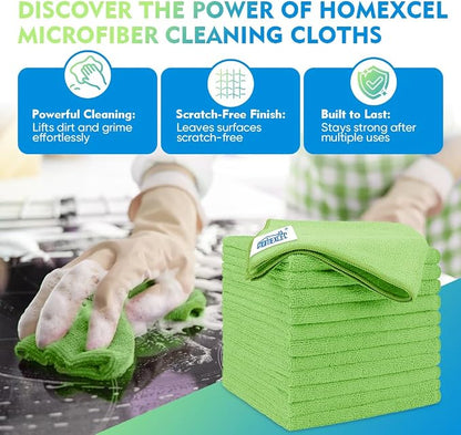 HOMEXCEL Green Microfiber Cleaning Cloth 12 Pack, 12.5 x 12.5 inch Microfiber - Image 2