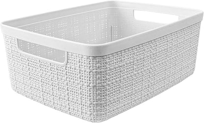 Curver Set of 8 Jute Small Decorative Plastic Organization and Storage Baskets - Image 3