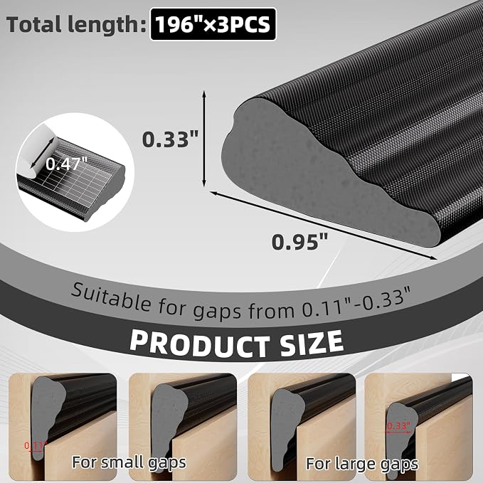 3Pcs×196" Wedge Weather Stripping Door Seal Strip - Image 2