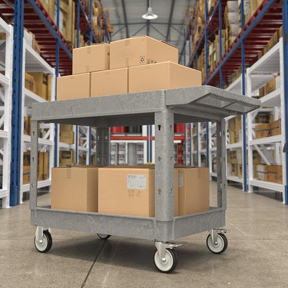 Large Garage Flat Top Utility Cart, Heavy Duty 2 Shelf Tool Cart Service Cart - Image 5