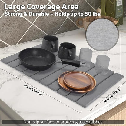 Stone Dish Drying Mat for Kitchen Counter – Collapsible 24"×16 Super Absorbent - Image 2
