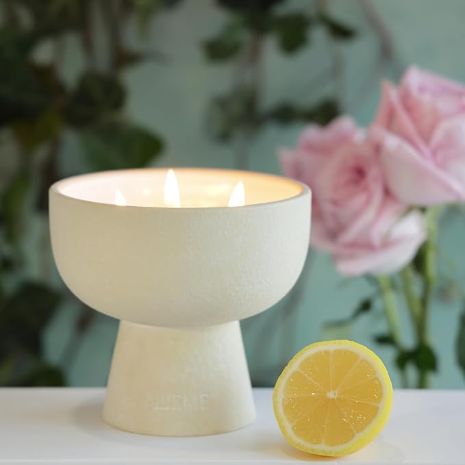 New BLUEME Wellness Candle Wax Refill, Contains Essential Oil, Sustainable, Hand Finished, Hand Poured, Premium, Luxury Ceramic, Natural Cotton Wick (12oz, Ivy & Rose)