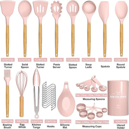 Umite Chef Silicone Kitchen Utensils Set, 33 Piece Non-Stick Kitchen Utensils - Image 3
