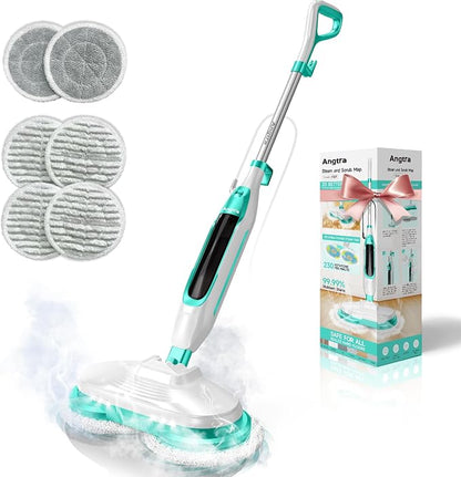 Scrubbing Steam Mop with Rotating Mop Pads, All-in-One Hard Floor Cleaner with by Angtra