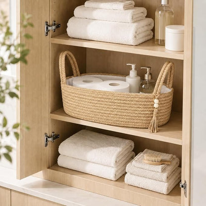 ABenkle Small Storage Basket, Jute Rope Woven Toilet Paper Tray Organizer - Image 4