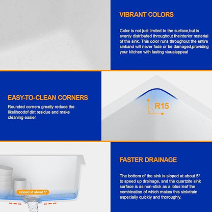 Dcolara 15 Inch White Undermount Wet Bar Sink Single Bowl Kitchen Sink Modern prep sink Granite Composite,DC-GUW001