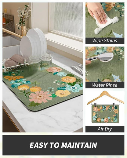 AMOAMI Coffee Mat Hide Stain Rubber Backed Absorbent Dish Drying Mat - Image 3