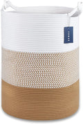 COMSE Extra Large Blanket Basket, Tall Woven Storage Basket, Nursery Hamper, 15.7”x 21.7”, Cotton Rope Laundry Hamper for Toys Clothes Towels, White/Camel
