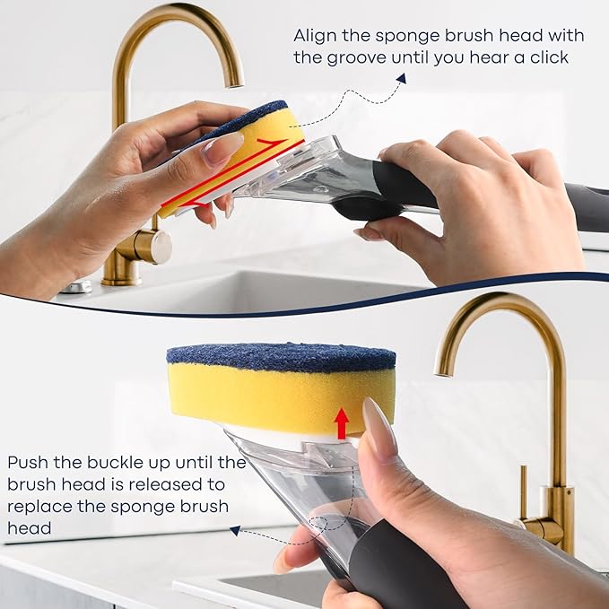 Sponge Brush Refills for OXO Dish Brush, 8 Pack Soap Dispensing Dish Refills, Scrub Replacement Head for Scrubber, Sponge Replacement Head Fits Soap Dispensing Handle