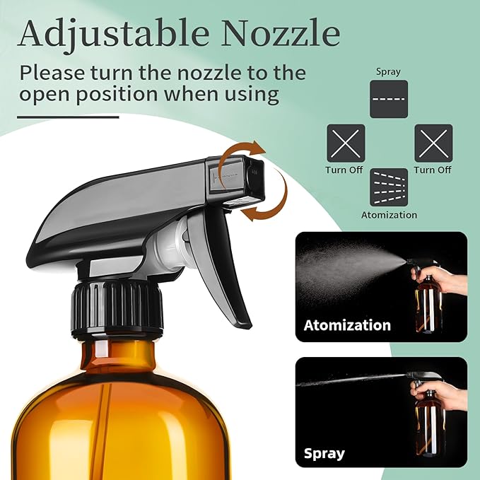 16oz Amber Glass Spray Bottles, 4 Pack Glass Spray Bottles Refillable Empty - Image 3
