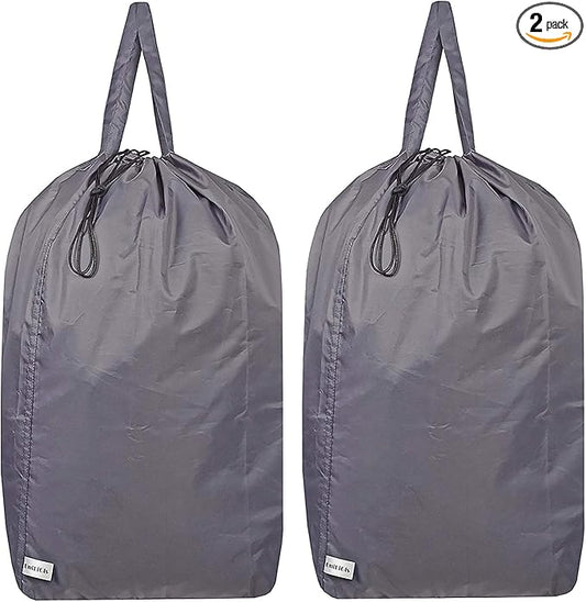 Washable Travel Laundry Bag with Handles and Drawstring (2 Pack), Heavy Duty Large Enough to Hold 3 Loads of Laundry, Fit a Laundry Basket or Clothes Hamper, 27.5x34.5 in,Grey