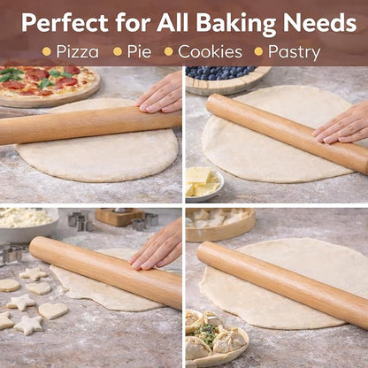 17 Inch French Rolling Pin, Wooden Dough Roller - Image 3