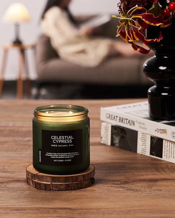 M&SENSE Celestial Cypress - Cedarwood Spice Scent Natural Soy Wax Highly Scented Candle, 11.6oz 2 Wick 70 Hours Long Lasting Candle Woody Scent Gifts for Dad