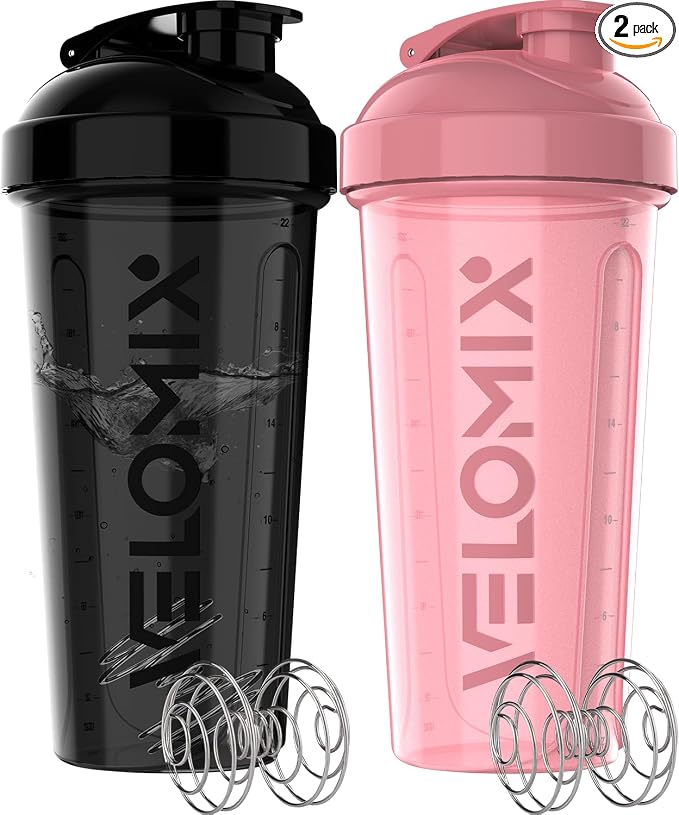 VELOMIX -2 Pack- 28 oz Protein Shaker Bottles by VELOMIX
