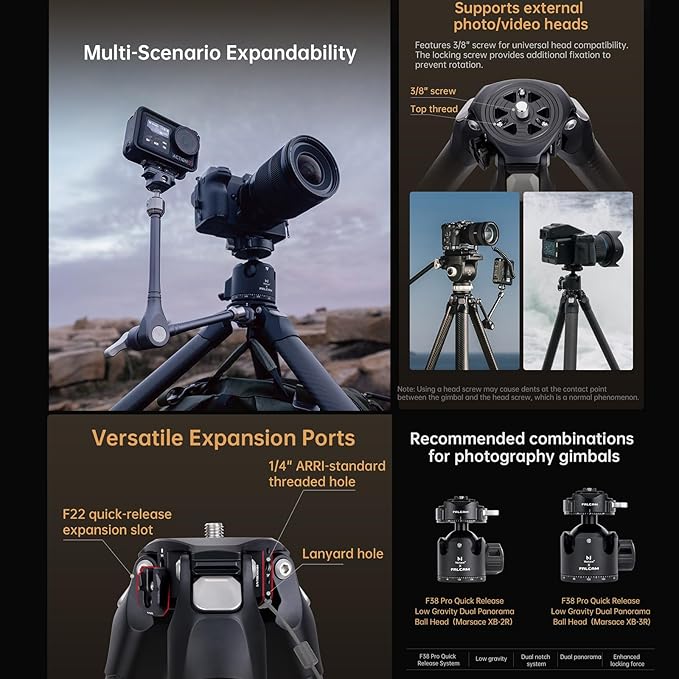 FALCAM TreeRoot Carbon Fiber Medium Tripod, 4-Section Legs, 50kg Vertical Load, 30mm Large Diameter, Quick Lock Tripod Only-T00A4901