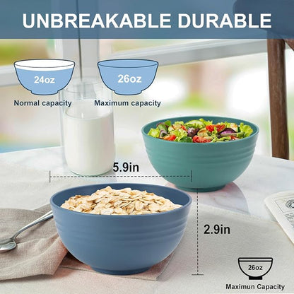 Wheat Straw Bowl 26oz, Unbreakable Cereal Bowls Set of 6, Lightweight Soup & - Image 2