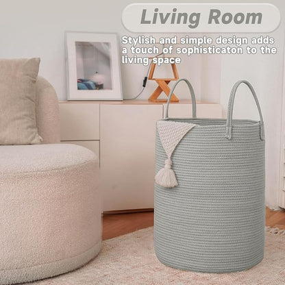 Large Woven Laundry Basket Hamper, 100L Cotton Rope Storage Bin - Image 3
