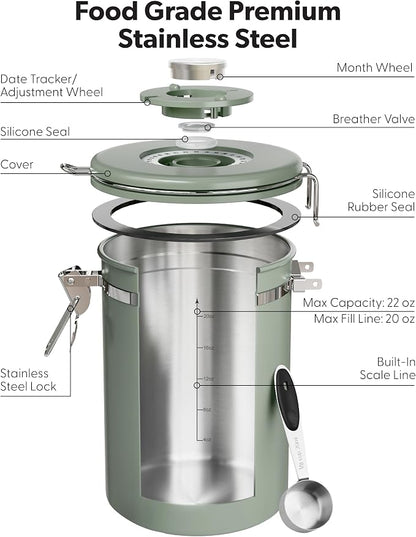 Veken Coffee Canister with Window, Airtight Stainless Steel Kitchen Food - Image 7