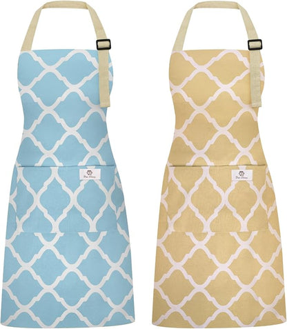 2 Pieces Aprons for Women with Pockets, Cotton Linen Waterproof Kitchen Cooking by Riqiaqia