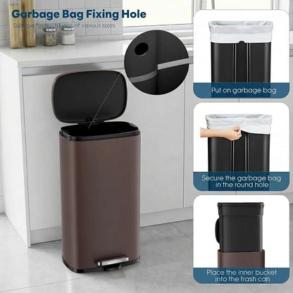 8 Gal Kitchen Trash Can, 30L Recycling or Garbage Bin, Brushed Stainless Steel - Image 6